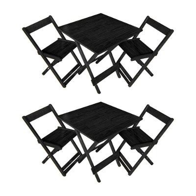 Kit 2 Conjuntos De Mesa Dobrável 70x70cm Em Madeira Maciça Para Restaurantes Com 2 Cadeiras Preto