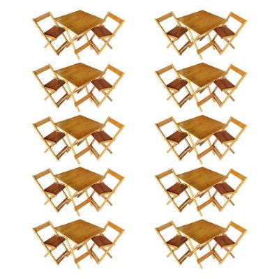 Kit 10 Conjuntos De Mesa Dobrável 70x70cm Em Madeira Maciça Para Restaurantes Com 2 Cadeiras Mel Bege