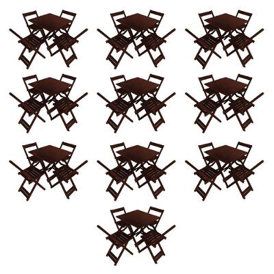 Kit 10 Conjuntos De Mesas Dobráveis 70x70 Em Madeira Maciça Para Restaurantes Com 4 Cadeiras Imbui Marrom