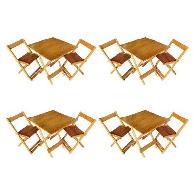 Kit 4 Conjuntos De Mesa Dobrável 70x70cm Em Madeira Maciça Para Restaurantes Com 2 Cadeiras Mel Bege