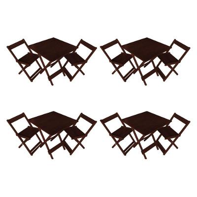 Kit 4 Conjuntos De Mesa Dobrável 70x70cm Em Madeira Maciça Para Restaurantes Com 2 Cadeiras Imbuia Marrom