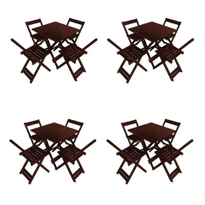 Kit 4 Conjuntos De Mesas Dobráveis 70x70 Em Madeira Maciça Para Restaurantes Com 4 Cadeiras Imbuia Marrom
