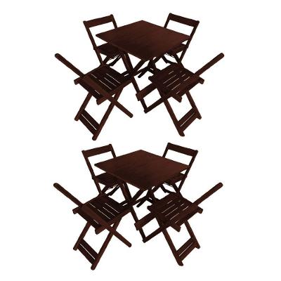 Kit 2 Conjuntos De Mesas Dobráveis 70x70 Em Madeira Maciça Para Restaurantes Com 4 Cadeiras Imbuia Marrom
