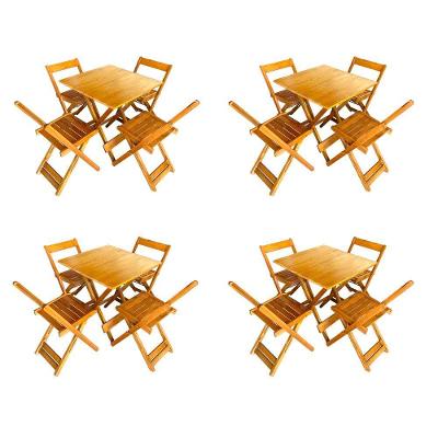 Kit 4 Conjuntos De Mesas Dobráveis 70x70 Em Madeira Maciça Para Restaurantes Com 4 Cadeiras Mel Bege