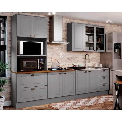 Kit Cozinha Modulada 5 Peças Americana 1 Aéreo + 2 Balcões + 1 Paneleiro + 1 Complemento Sem Pia Cz128 Cinza