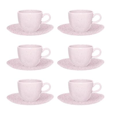 Conjunto 6 Xícaras Chá Com Pires Ryo Pink Sand 220ml Porcelana Oxford