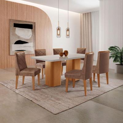 Mesa De Jantar Eloise 180cm Tampo MDF Com Vidro 6 Cadeiras Tork Off White Naturale