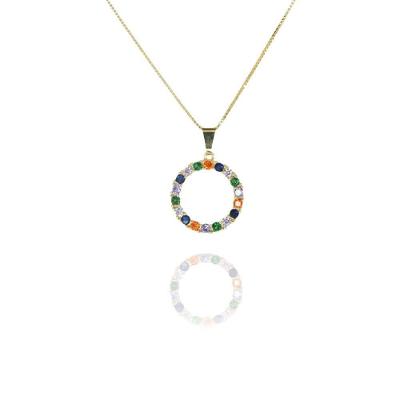 Colar Pingente Circulo De Zircônia Colorida Folheado A Ouro 18k [f027]