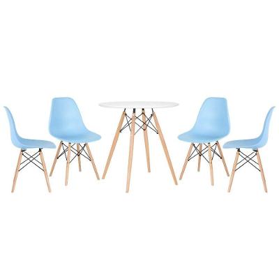 Mesa Redonda Eames 70 Cm Branco + 4 Cadeiras Eiffel Dsw Azul Claro