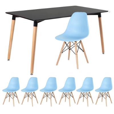 Mesa Retangular 80 X 140 Cm Preto + 6 Cadeiras Azul Claro