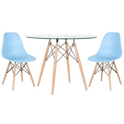 Mesa Redonda Eames 100cm + 2 Cadeiras Azul Claro