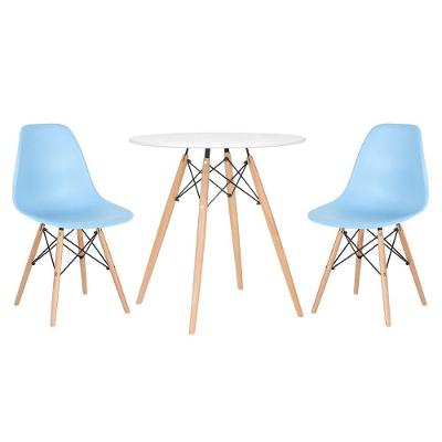 Mesa Redonda Eames 70 Cm Branco + 2 Cadeiras Eiffel Dsw Azul Claro