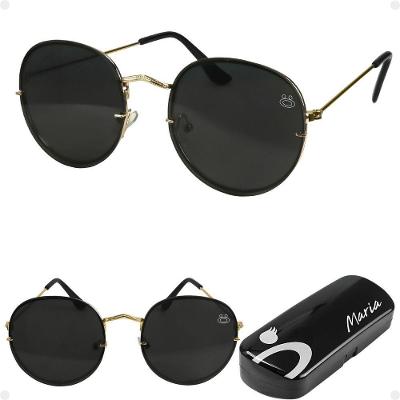 Oculos Sol Preto Aço Inoxidavel Casual Feminino Praia Case