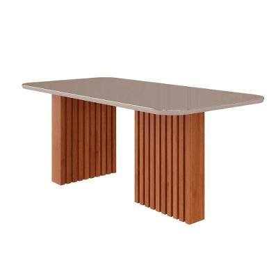 Mesa Para Cozinha Ester C-tampo Madeirado Vidro 180x90cm Cinamomo-off White - Cimol