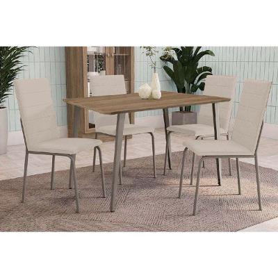 Conjunto Mesa De Cozinha Iguaçu Com Tampo De Madeira 90cm E 4 Cadeiras Amsterdã Niquel Nude 16 Kappesberg