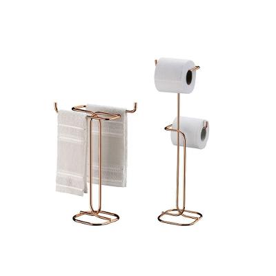 Kit Banheiro Rosé Gold Future Porta Papel Higiênico Chao Porta Toalha De Bancada