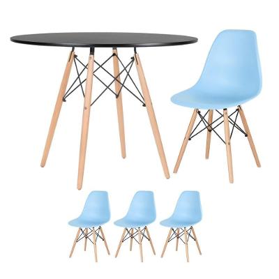 Mesa Redonda Eames 100cm Preto + 3 Cadeiras Azul Claro
