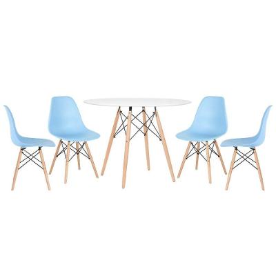 Mesa Redonda Eames 100cm Branco + 4 Cadeiras Azul Claro