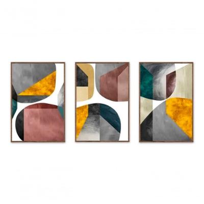 Kit Com 3 Quadros Decorativos 60x40 Cm Abstrato Geometrico