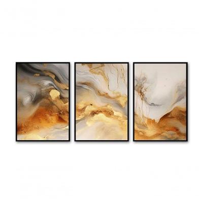 Kit Com 3 Quadros Decorativos 70x50 Cm Abstrato Marmoreado