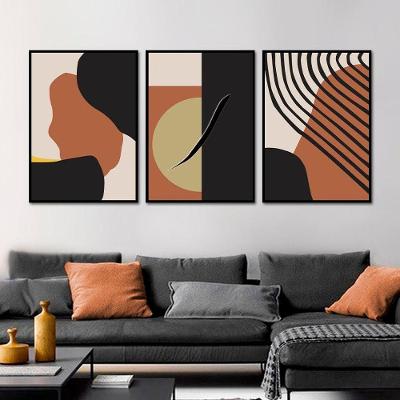 Kit Com 3 Quadros Decorativos 60x40 Cm Abstrato Boho Moldur