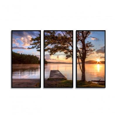 Kit Com 3 Quadros Decorativos 60x40 Cm Paisagem Por Do Sol