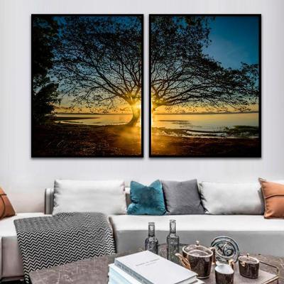 Kit Com 2 Quadros Decorativos 60x40 Cm Floral Com Moldura Caixa Preta 3 Centimetros Profundidade