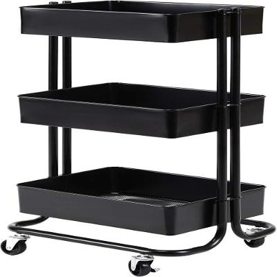 Carrinho Multiuso Organizadora 3 Prateleiras Em Aço Preta Quarto Sala Brinquedos Salao Manicure Varanda
