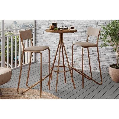 Conjunto Mesa Sala Jantar 1575 Aço Com Tampo Madeirado 60cm E 2 Banquetas 1747 Rose Freijó Areia Caramelo Carraro