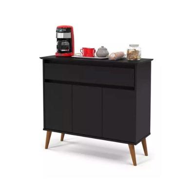 Aparador Buffet Zeus Retrô 3 Portas 1 Gaveta Ej Móveis Preto