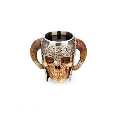 Caneca De Caveira Resina 3d Capacete Chifre Nórdico 400ml Alça Ambidestro Cerveja Chopp