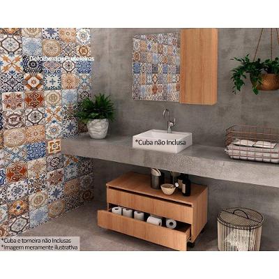 Conjunto De Banheiro Balcão C- Rodizios Bn3603 S- Cuba 80cm E Armário C- Espelho Bn3602 Amêndoa - Tecno Mobili
