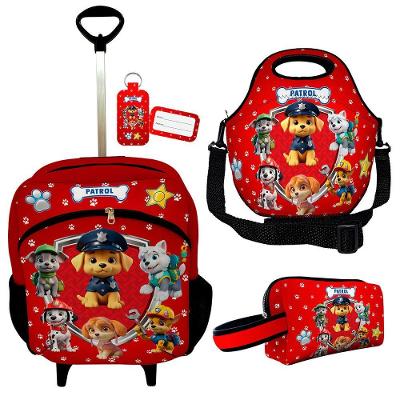 Kit Mochila Escolar Infantil Rodinhas Lancheira Estojo Isoprene Força Canina