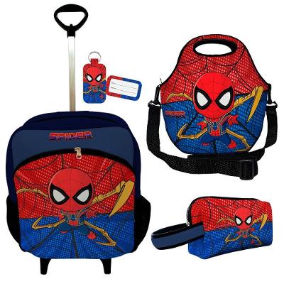 Kit Mochila Escolar Infantil Rodinhas Lancheira Estojo Isoprene Menino Aranha