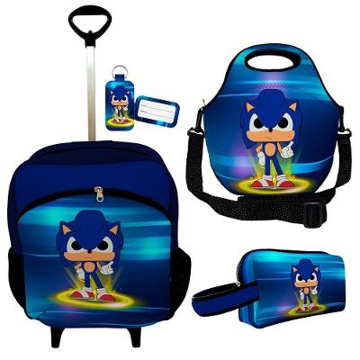 Kit Mochila Escolar Infantil Rodinhas Lancheira Estojo Isoprene Menino Sônico