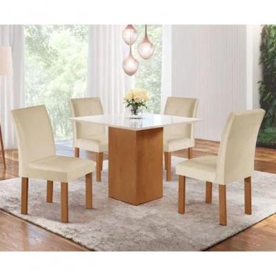 Conjunto De Mesa De Jantar Dakota 90x90cm Tampo De Vidro Com 4 Cadeiras Napoles Cel Móveis Cinamomo Off