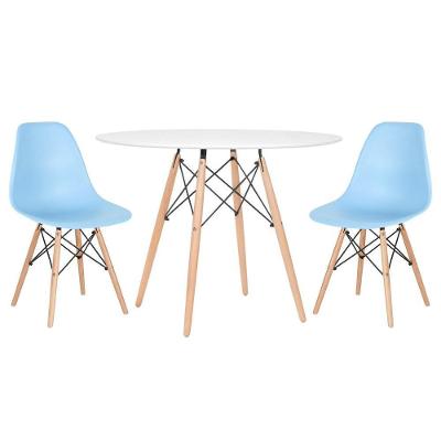 Mesa Redonda Eames 100cm Branco + 2 Cadeiras Azul Claro