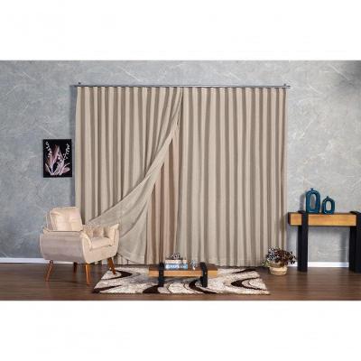 Cortina Microfibra Com Linho 4,00x2,50 Para Trilho Duplo avelã
