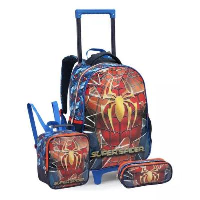 Kit Mochila Rodinhas Lancheira Estojo Homem Aranha Start Infantil Juvenil Super Spider Man Azul Seanite