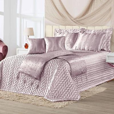 Kit Cobre Leito Queen Perola Com Almofadas E Xale 10 Peças - Rose