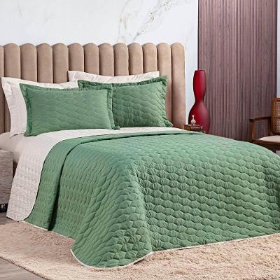 Cobre Leito King Dallas Micropercal 200 Fios Dupla Face 3 Peças - Verde