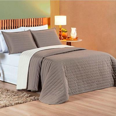 Cobre Leito Queen Mult Colors Dupla Face Micropercal 200 Fios 3 Peças - Camafeu-palha