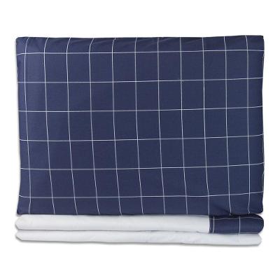 Jogo De Lençol Para Berço Americano 100% Algodão 3 Peças - Grid Azul Marinho