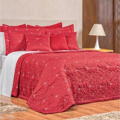 Cobre Leito Vilena Queen Micropercal 180 Fios Bordado 3 Peças - Vermelho