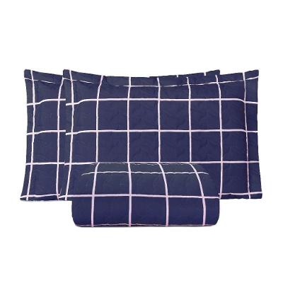 Cobre Leito King Essencialle Estampado 150 Fios 3 Peças - Grid Azul Marinho