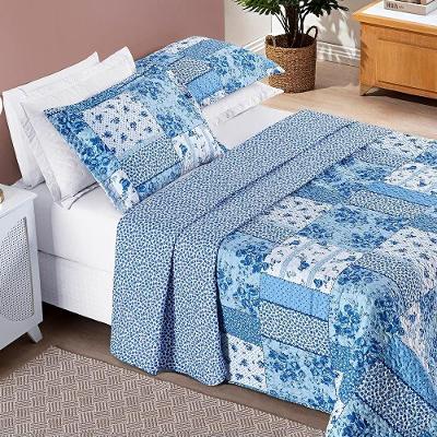 Colcha Queen Bouti Estampada Dupla Face 3 Peças - Azul Sereno