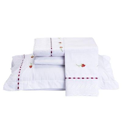 Jogo De Lençol Queen Felicita 200 Fios Algodão Bordado 4 Peças - Branco