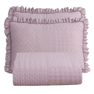 Cobre Leito King Percal 300 Fios Babado Malvinni 3 Peças Cor Rosee