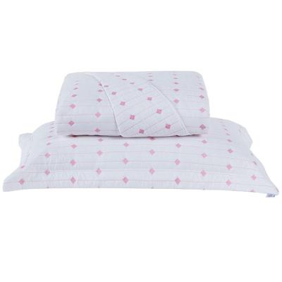 Cobre Leito Solteiro Decor Bordado 200 Fios 2 Peças - Branco-pink