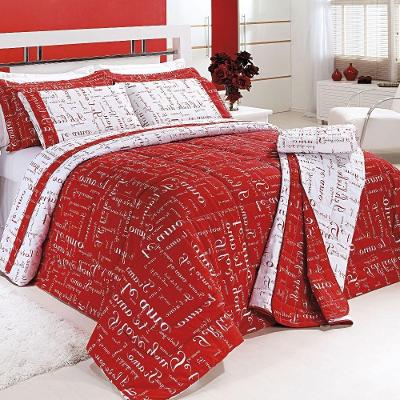 Edredom Queen Te Amo Dupla Face 150 Fios Algodão 5 Peças - Vermelho-branco
